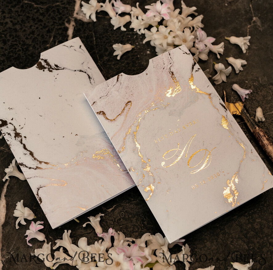 SAMPLING SERVICE samples Gold Marble wedding Invitation Sample, luxury handmade sample set, Gold Foil wedding invitation, pocket marble gold invites sample set