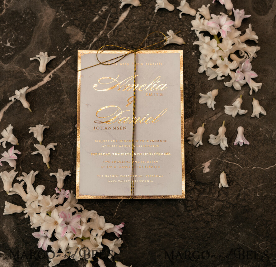 SAMPLING SERVICE samples Gold Marble wedding Invitation Sample, luxury handmade sample set, Gold Foil wedding invitation, pocket marble gold invites sample set