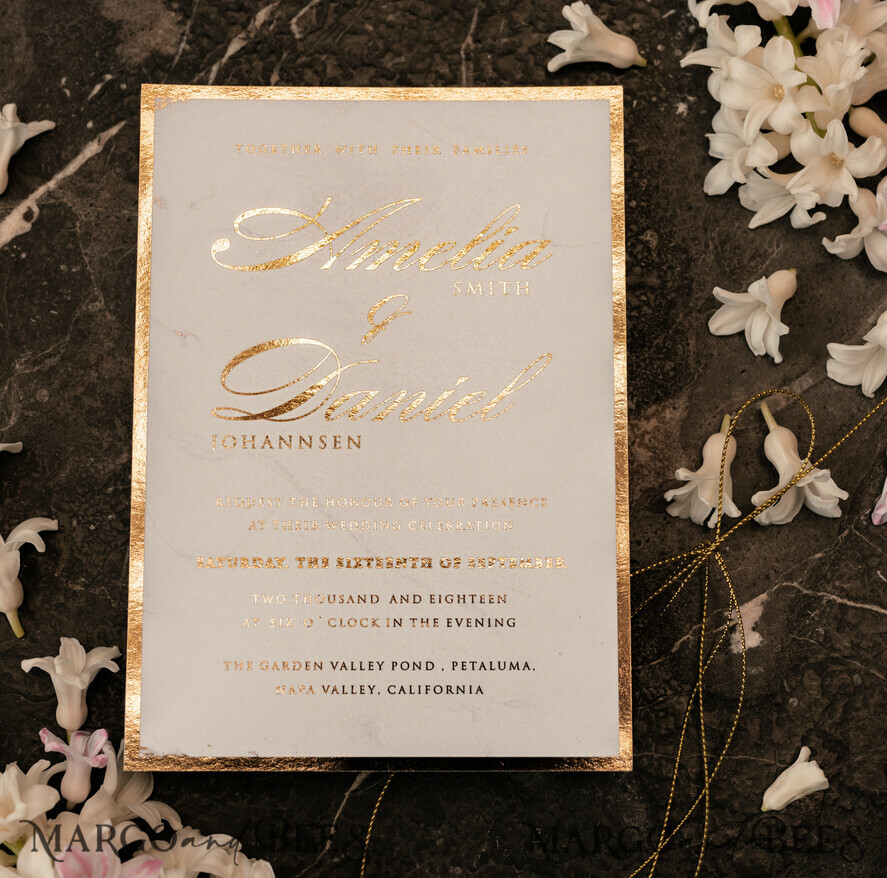 SAMPLING SERVICE samples Gold Marble wedding Invitation Sample, luxury handmade sample set, Gold Foil wedding invitation, pocket marble gold invites sample set