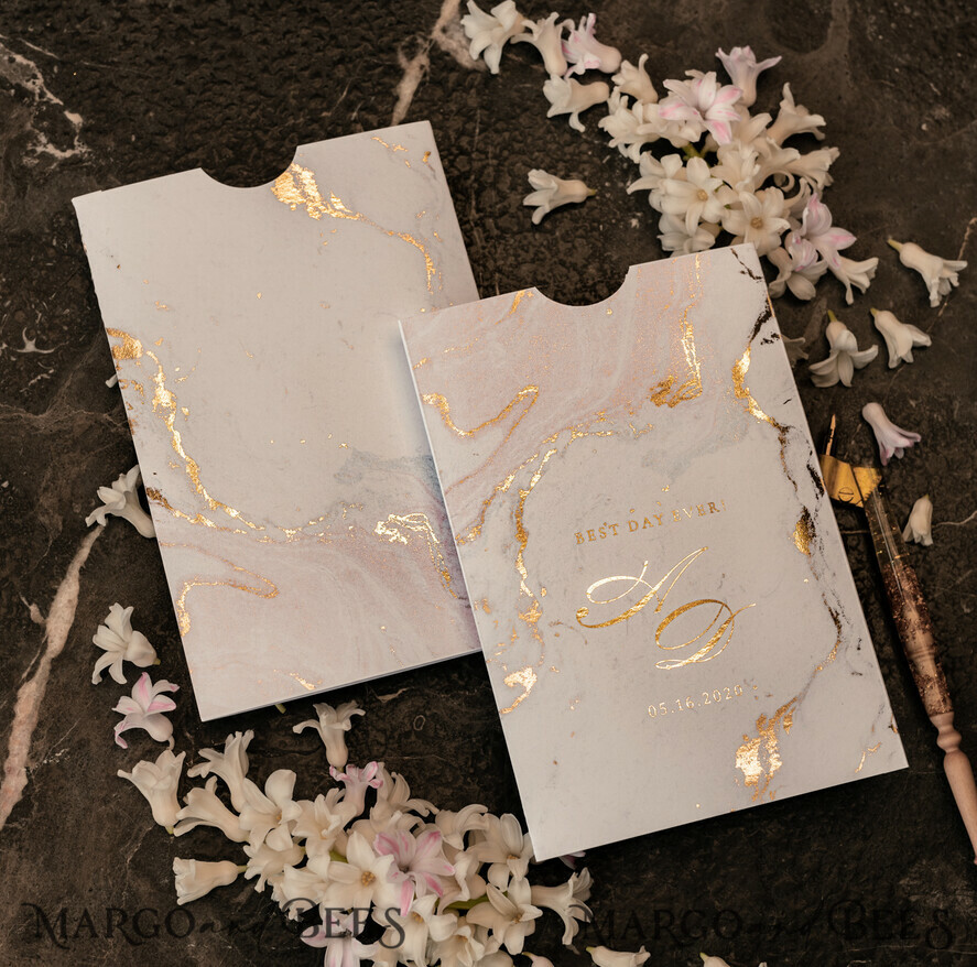 SAMPLING SERVICE samples Gold Marble wedding Invitation Sample, luxury handmade sample set, Gold Foil wedding invitation, pocket marble gold invites sample set