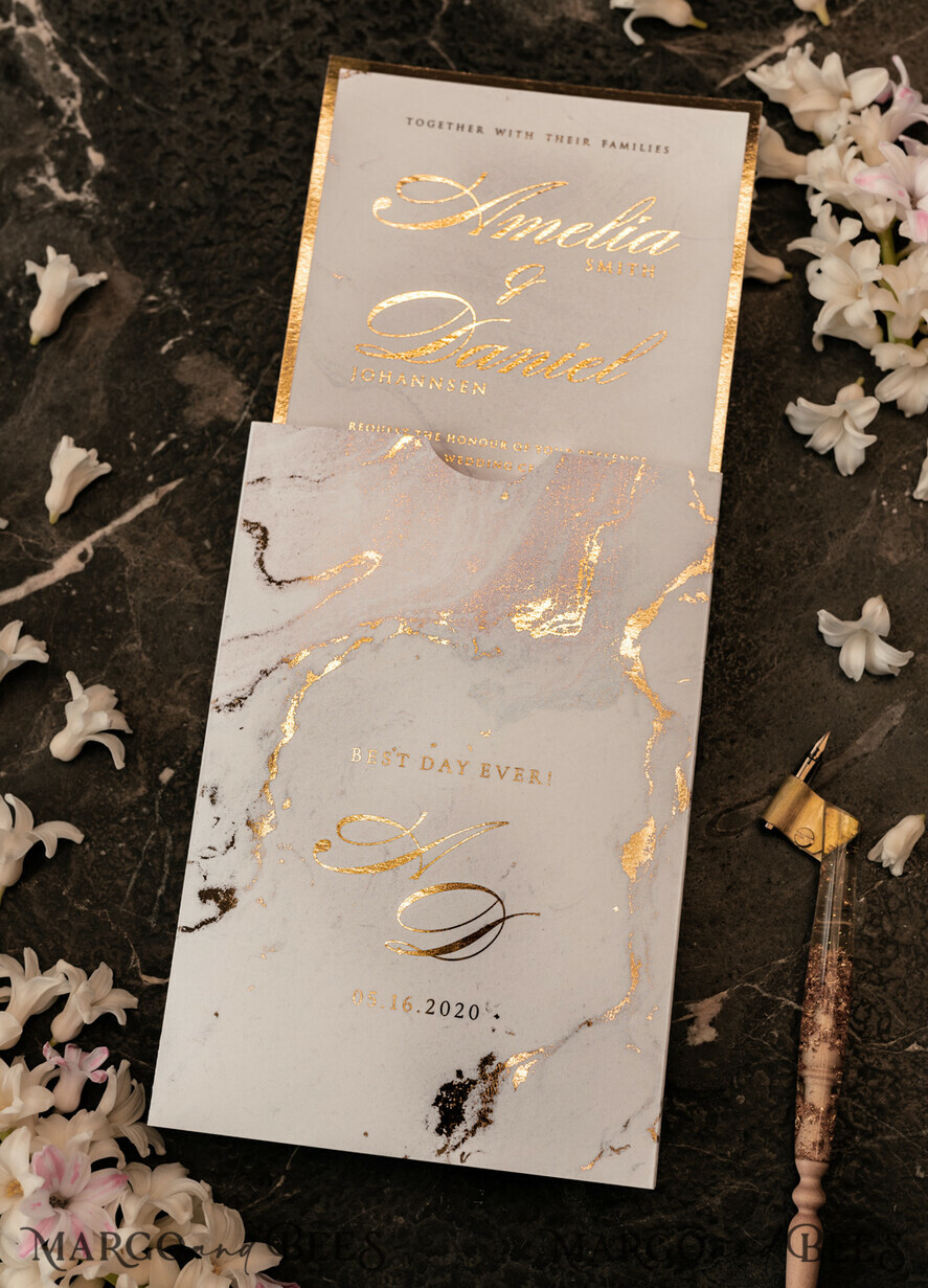 SAMPLING SERVICE samples Gold Marble wedding Invitation Sample, luxury handmade sample set, Gold Foil wedding invitation, pocket marble gold invites sample set