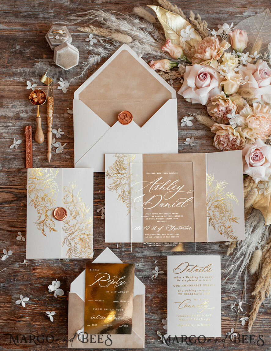 SAMPLING SERVICE samples Ivory wedding Invitation Sample, handmade sample set, Beige Velvet wedding invitation samples, elegant acrylic invites sample set