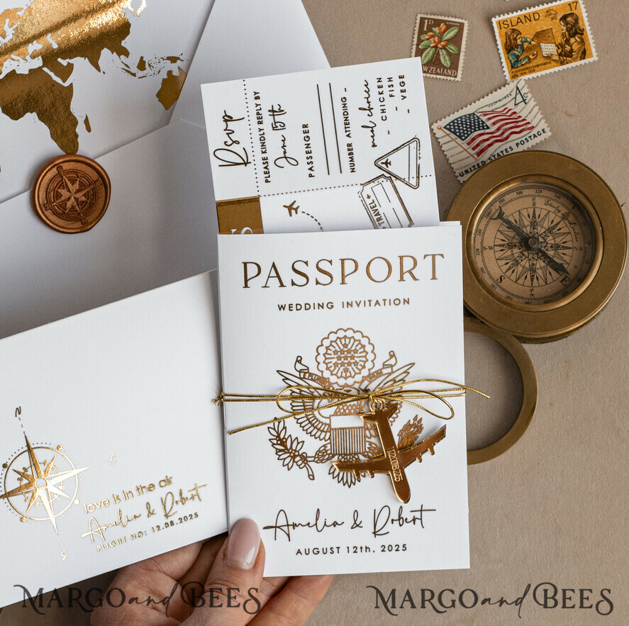 SAMPLING SERVICE samples Sample, bespoke sample set Gold White Passport Wedding Invitation, Golden Wedding Cards Boarding Pass, Bespoke Travel Passport Wedding Invitations Abroad, Destination Greece Wedding Invites, Travel Map Wedding Stationary, World map