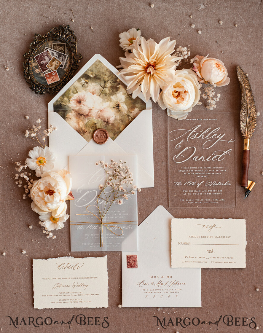 SAMPLING SERVICE samples Rustic wedding Invitation Sample, handmade sample set, Acrylic wedding invitation sample set, Baby Breath invites sample set, clear acryl invites samples