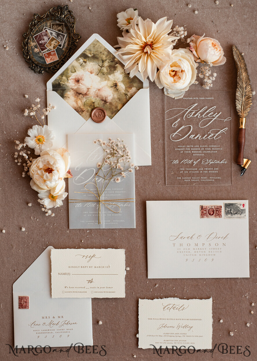 SAMPLING SERVICE samples Rustic wedding Invitation Sample, handmade sample set, Acrylic wedding invitation sample set, Baby Breath invites sample set, clear acryl invites samples
