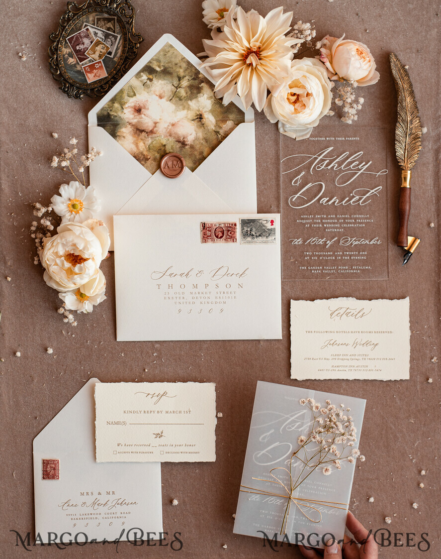 SAMPLING SERVICE samples Rustic wedding Invitation Sample, handmade sample set, Acrylic wedding invitation sample set, Baby Breath invites sample set, clear acryl invites samples
