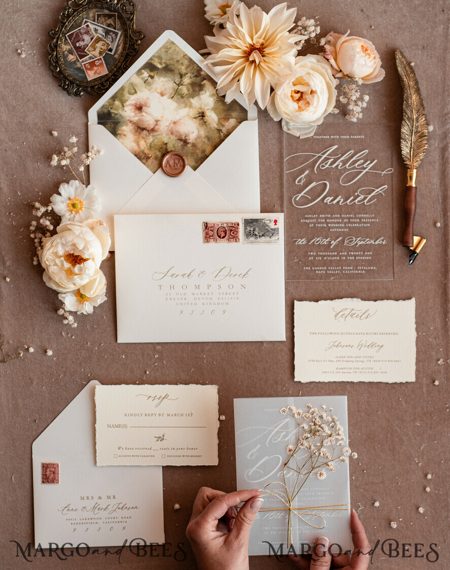 SAMPLING SERVICE samples Rustic wedding Invitation Sample, handmade sample set, Acrylic wedding invitation sample set, Baby Breath invites sample set, clear acryl invites samples
