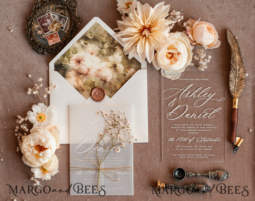 SAMPLING SERVICE samples Rustic wedding Invitation Sample, handmade sample set, Acrylic wedding invitation sample set, Baby Breath invites sample set, clear acryl invites samples