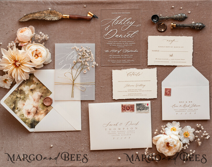 SAMPLING SERVICE samples Rustic wedding Invitation Sample, handmade sample set, Acrylic wedding invitation sample set, Baby Breath invites sample set, clear acryl invites samples
