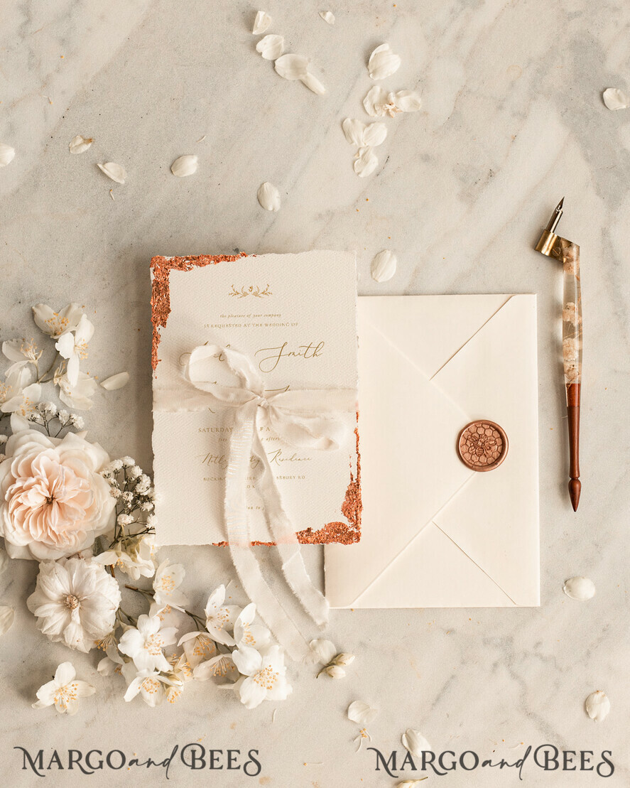 SAMPLING SERVICE samples Fine Art Ivory wedding Invitation Sample, handmade sample set, Ivory Deckled Edge wedding invitation, Golden Edges Invites sample set