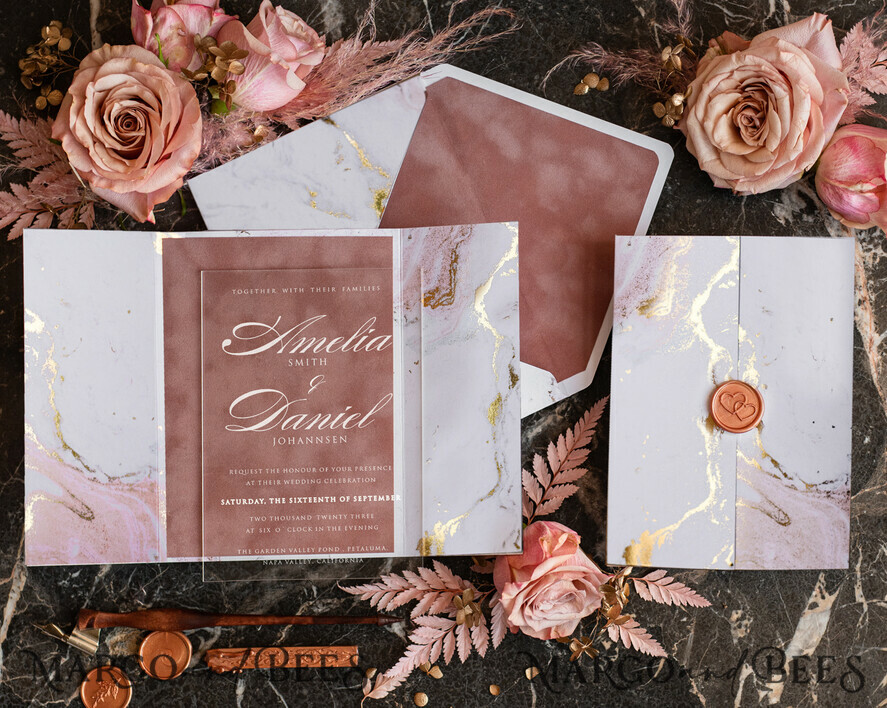 SAMPLING SERVICE samples Gold Marble wedding Invitation Sample, handmade sample set, Dusty Rose Velvet wedding invitation sample, white and gold acrylic invites sample set