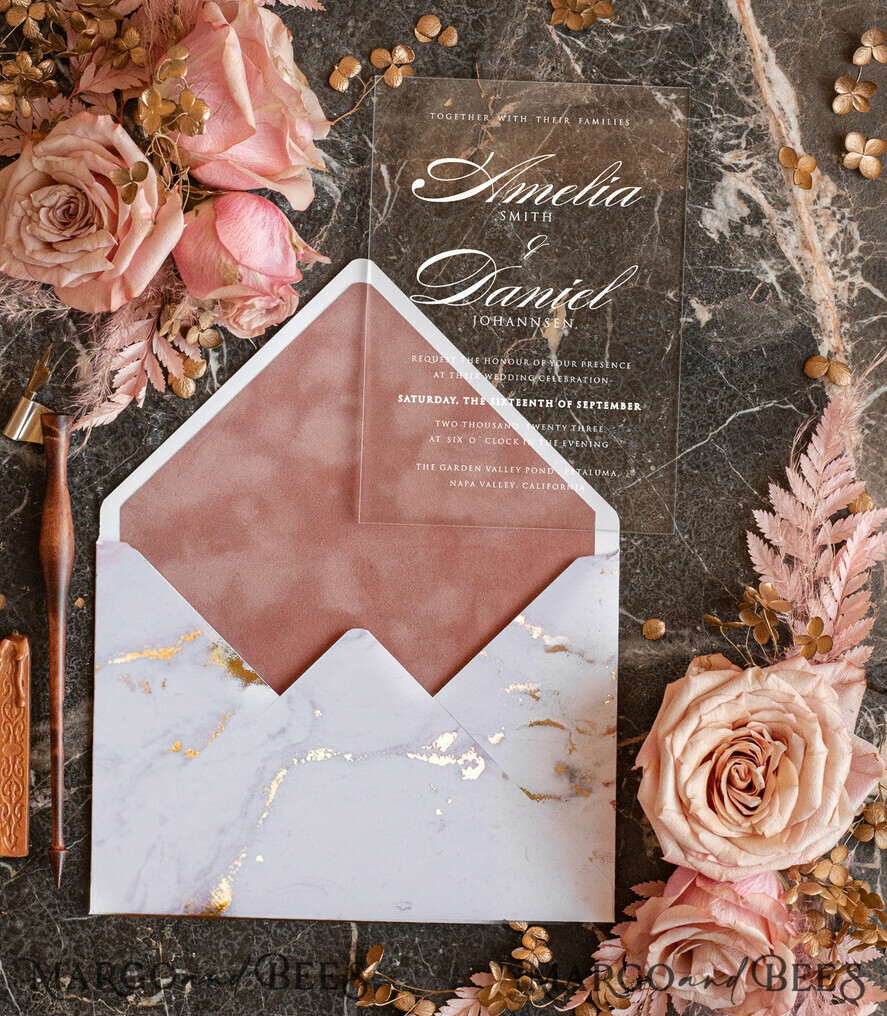 SAMPLING SERVICE samples Gold Marble wedding Invitation Sample, handmade sample set, Dusty Rose Velvet wedding invitation sample, white and gold acrylic invites sample set
