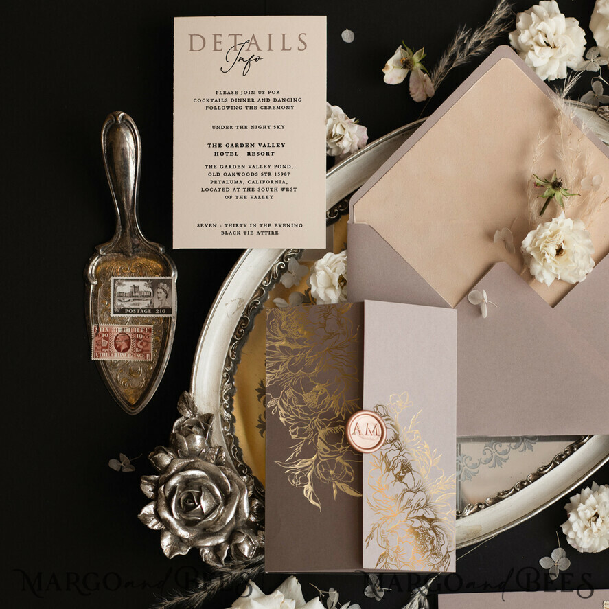 SAMPLING SERVICE samples Ivory Beige wedding Invitation Sample, Cappuccino handmade sample set, Beige Velvet and Gold Foil wedding invitation, frosted acryl invites sample set