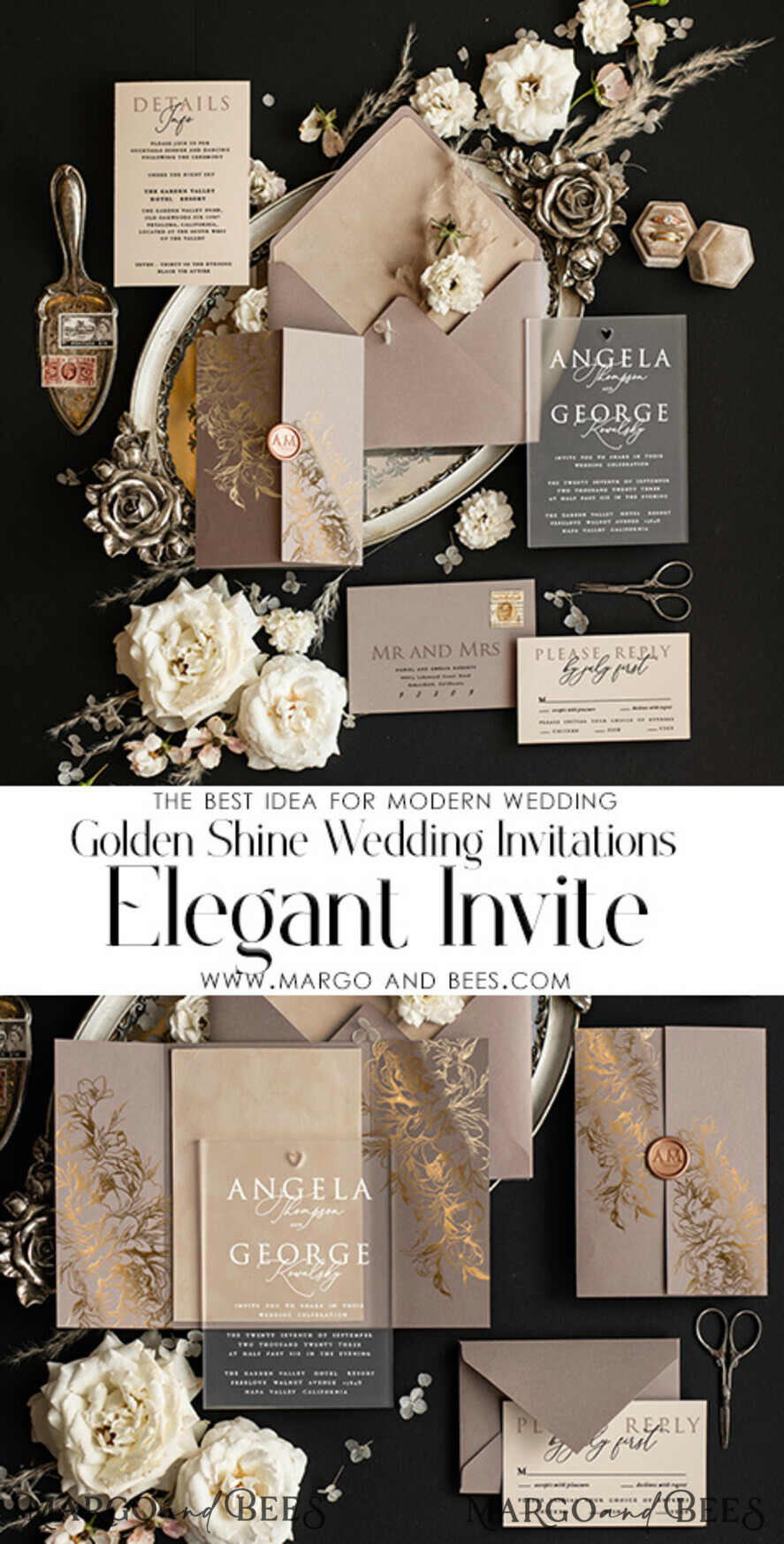SAMPLING SERVICE samples Ivory Beige wedding Invitation Sample, Cappuccino handmade sample set, Beige Velvet and Gold Foil wedding invitation, frosted acryl invites sample set