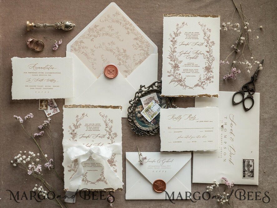 SAMPLING SERVICE samples Ivory Beige Floral wedding Invitation Sample, handmade sample set, Fine Art floral wedding invitation, Wildflower invites sample set