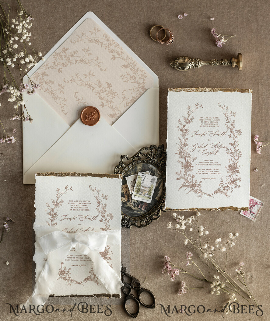 SAMPLING SERVICE samples Ivory Beige Floral wedding Invitation Sample, handmade sample set, Fine Art floral wedding invitation, Wildflower invites sample set