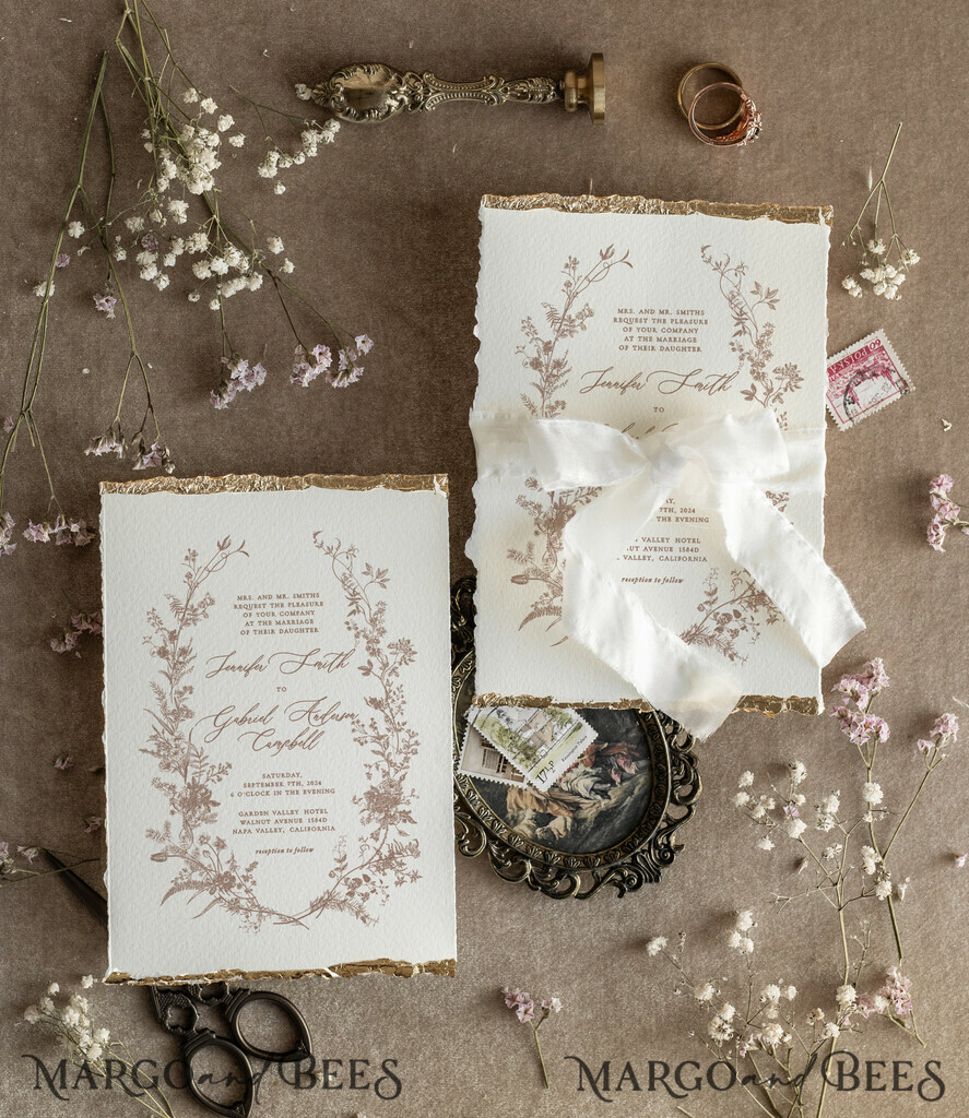 SAMPLING SERVICE samples Ivory Beige Floral wedding Invitation Sample, handmade sample set, Fine Art floral wedding invitation, Wildflower invites sample set