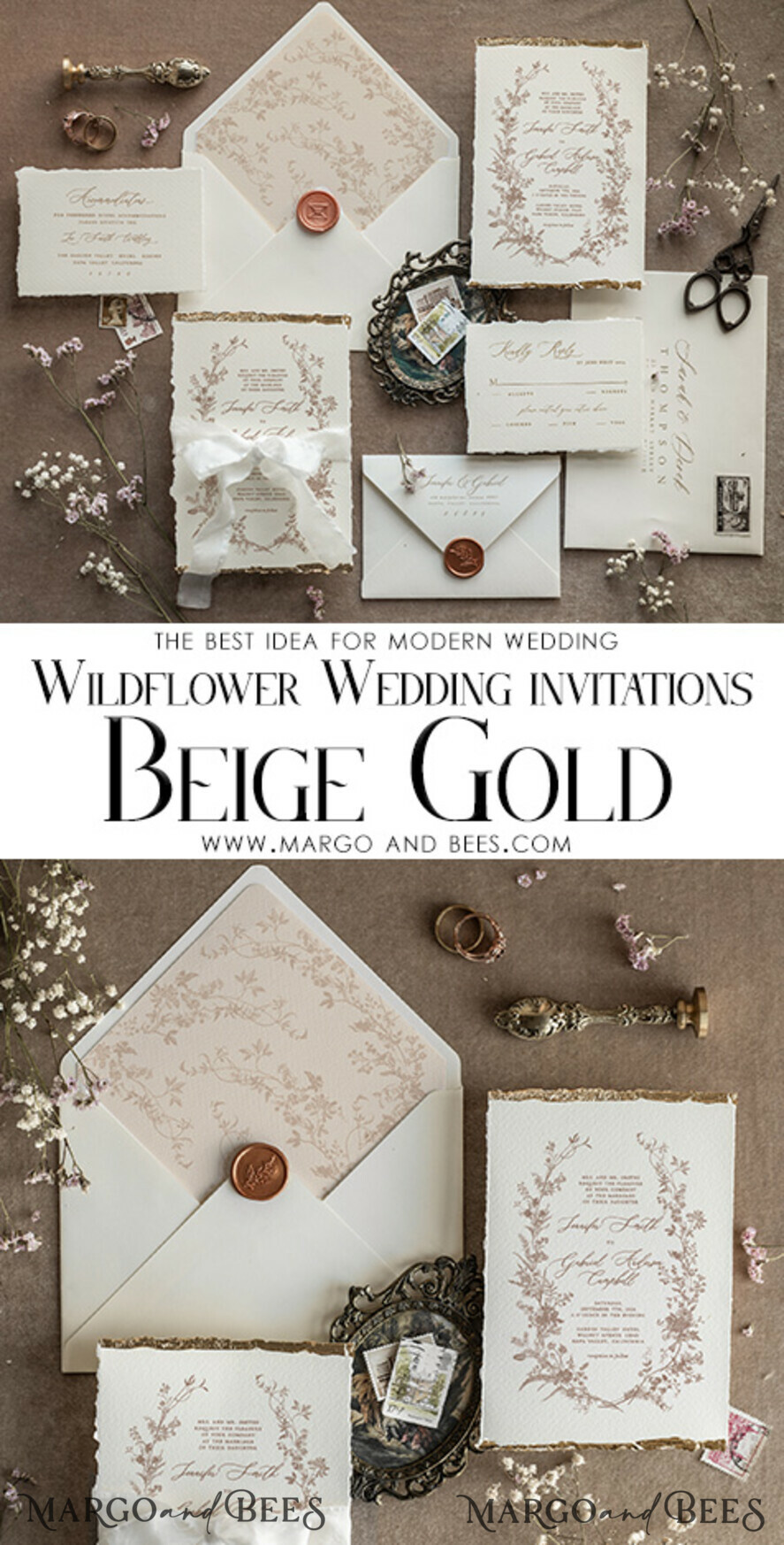SAMPLING SERVICE samples Ivory Beige Floral wedding Invitation Sample, handmade sample set, Fine Art floral wedding invitation, Wildflower invites sample set