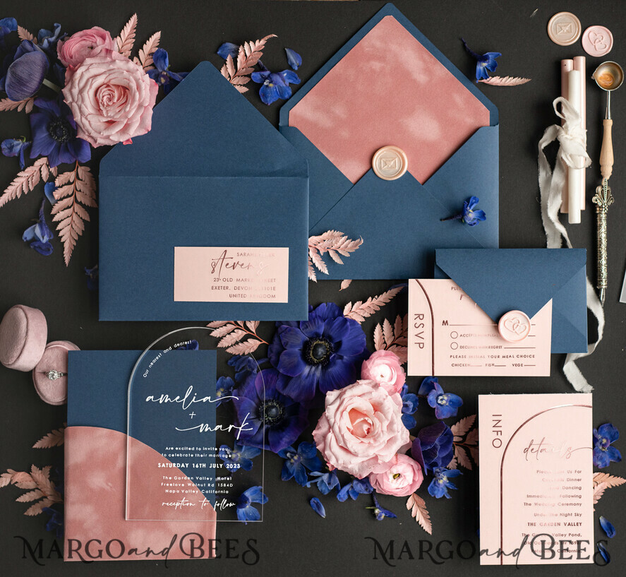 SAMPLING SERVICE samples Dusty Rose Velvet wedding Invitation Sample, handmade sample set, Navy Blue wedding invitation sample set, arch acrylic invites sample set