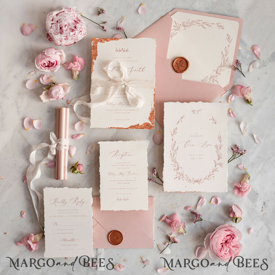 SAMPLING SERVICE samples Dusty Rose wedding Invitation Sample, handmade sample set, Floral Wreath wedding invitation, Pink Wildflowers invites sample set