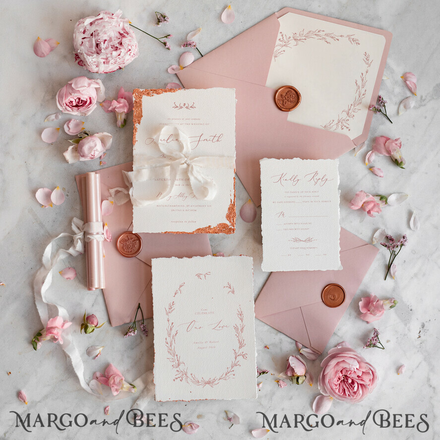 SAMPLING SERVICE samples Dusty Rose wedding Invitation Sample, handmade sample set, Floral Wreath wedding invitation, Pink Wildflowers invites sample set
