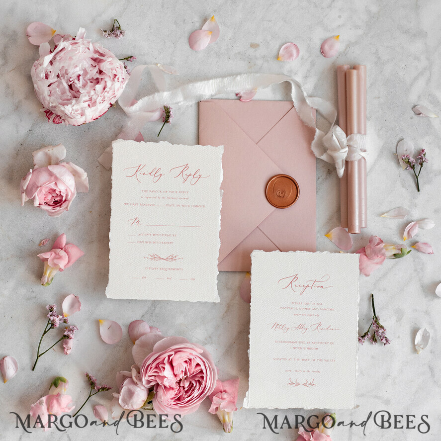 SAMPLING SERVICE samples Dusty Rose wedding Invitation Sample, handmade sample set, Floral Wreath wedding invitation, Pink Wildflowers invites sample set