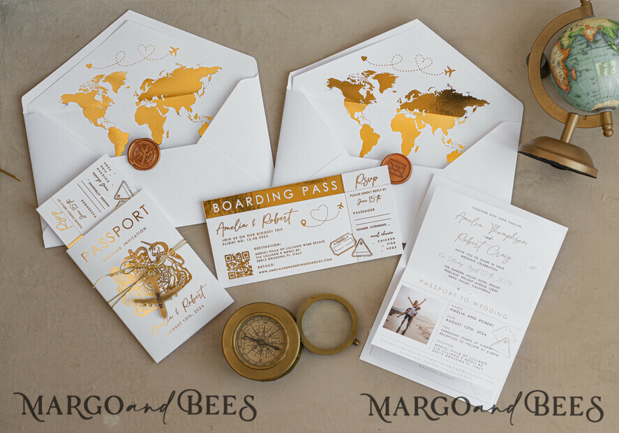SAMPLING SERVICE samples Sample, bespoke sample set White Golden Passport Wedding Invitation, Golden Plane Wedding Cards Boarding Pass, Travel Passport Wedding Invitations Abroad, Destination Wedding Invites, Travel Map Wedding Stationary, boarding pass invitations