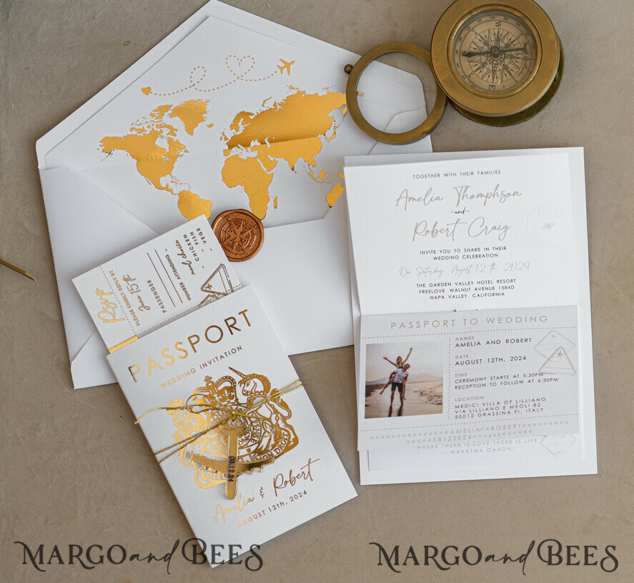 SAMPLING SERVICE samples Sample, bespoke sample set White Golden Passport Wedding Invitation, Golden Plane Wedding Cards Boarding Pass, Travel Passport Wedding Invitations Abroad, Destination Wedding Invites, Travel Map Wedding Stationary, boarding pass invitations