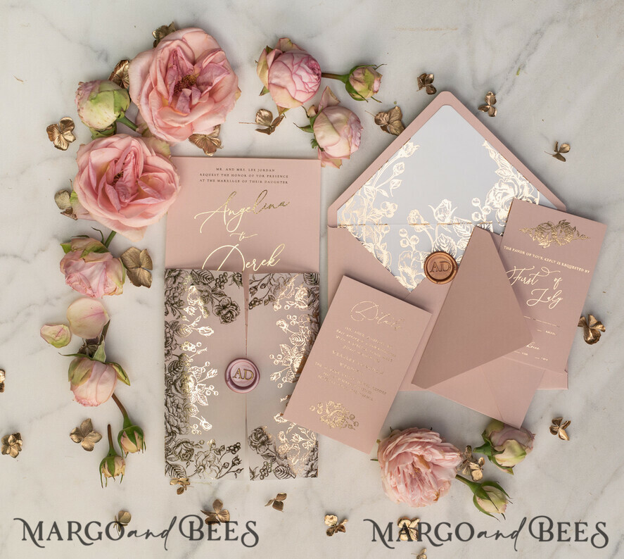SAMPLING SERVICE samples Dusty Rose wedding Invitation Sample, handmade sample set, Gold Arabic wedding invitation samples, Glamour Floral invites sample set