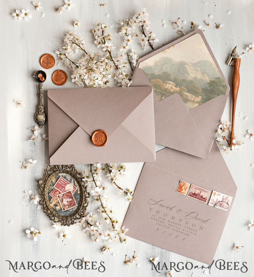 SAMPLING SERVICE samples Vintage Fine Art wedding Invitation Sample, handmade sample set, cappuccino ivory wedding invitation, gold torn edges invites sample set