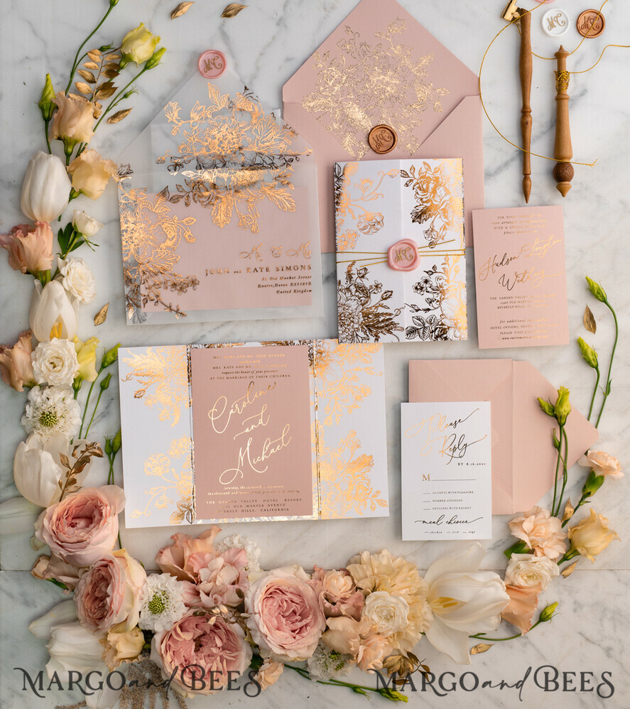 SAMPLING SERVICE samples Gold Arabic wedding Invitation Sample, handmade sample set, Pink Floral wedding invitation samples, romantic wedding invites sample set