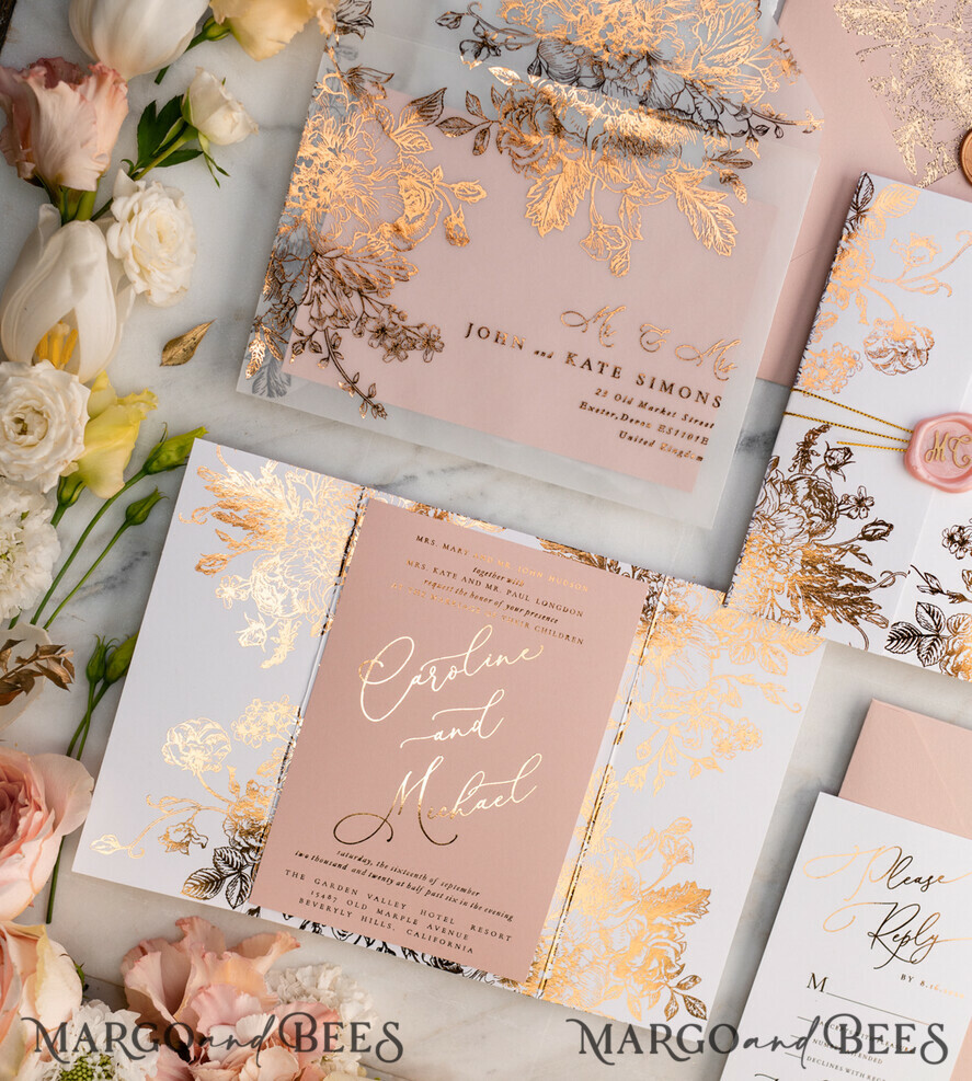 SAMPLING SERVICE samples Gold Arabic wedding Invitation Sample, handmade sample set, Pink Floral wedding invitation samples, romantic wedding invites sample set
