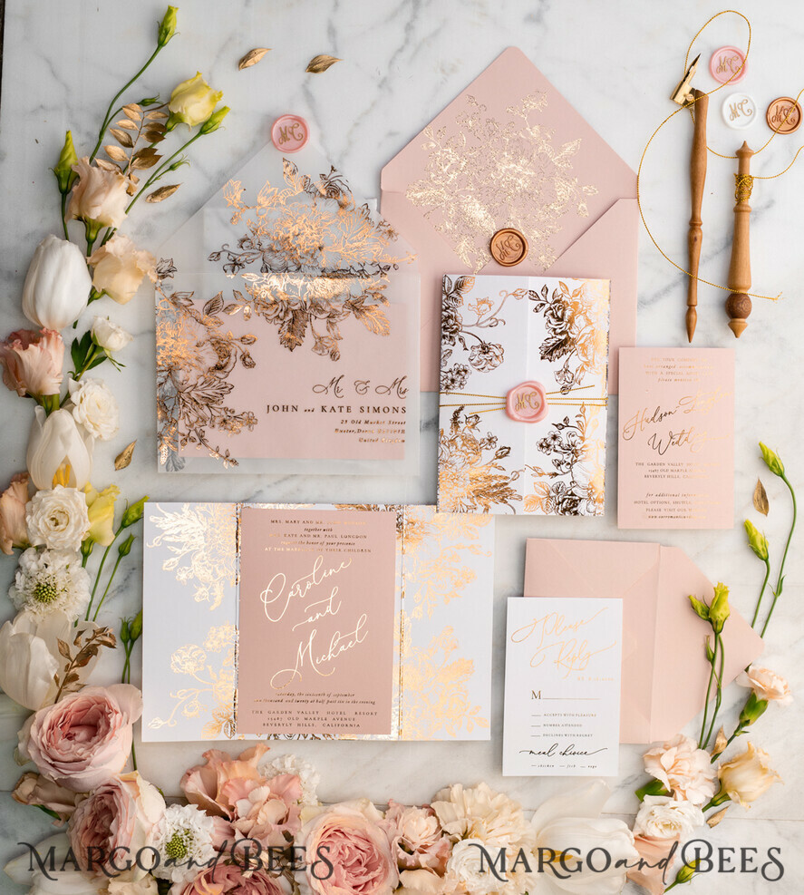 SAMPLING SERVICE samples Gold Arabic wedding Invitation Sample, handmade sample set, Pink Floral wedding invitation samples, romantic wedding invites sample set