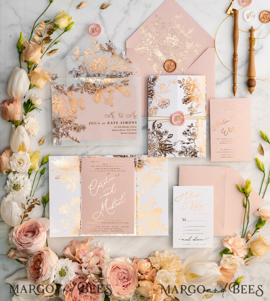 SAMPLING SERVICE samples Gold Arabic wedding Invitation Sample, handmade sample set, Pink Floral wedding invitation samples, romantic wedding invites sample set