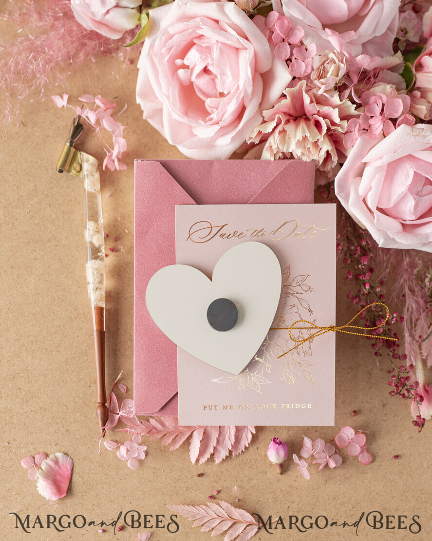SAVE THE DATES acrylic gold magnets Personalised Save the Date Heart Magnet and Card, Gold Elegant Wedding Save The Dates Acrylic Heart, Velvet Save The Date Cards