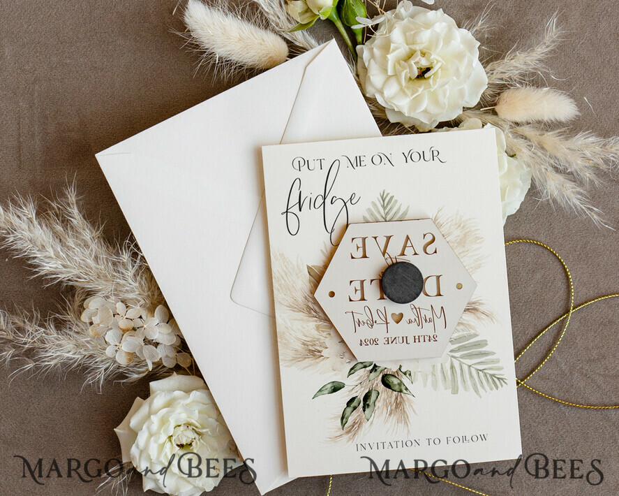 SAVE THE DATES acrylic gold magnets Personalised Gold Acrylic hexagon Save the Date Magnet and Card, ivory Wedding Save The Dates Plexi Magnets, Wedding Boho Save The Date Cards