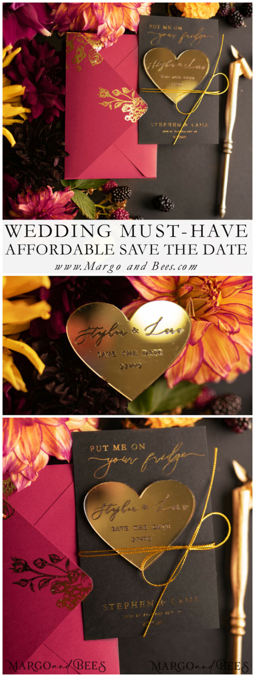 SAVE THE DATES acrylic gold magnets Save the Date with gold magnet, unigue save the date, glamour wedding