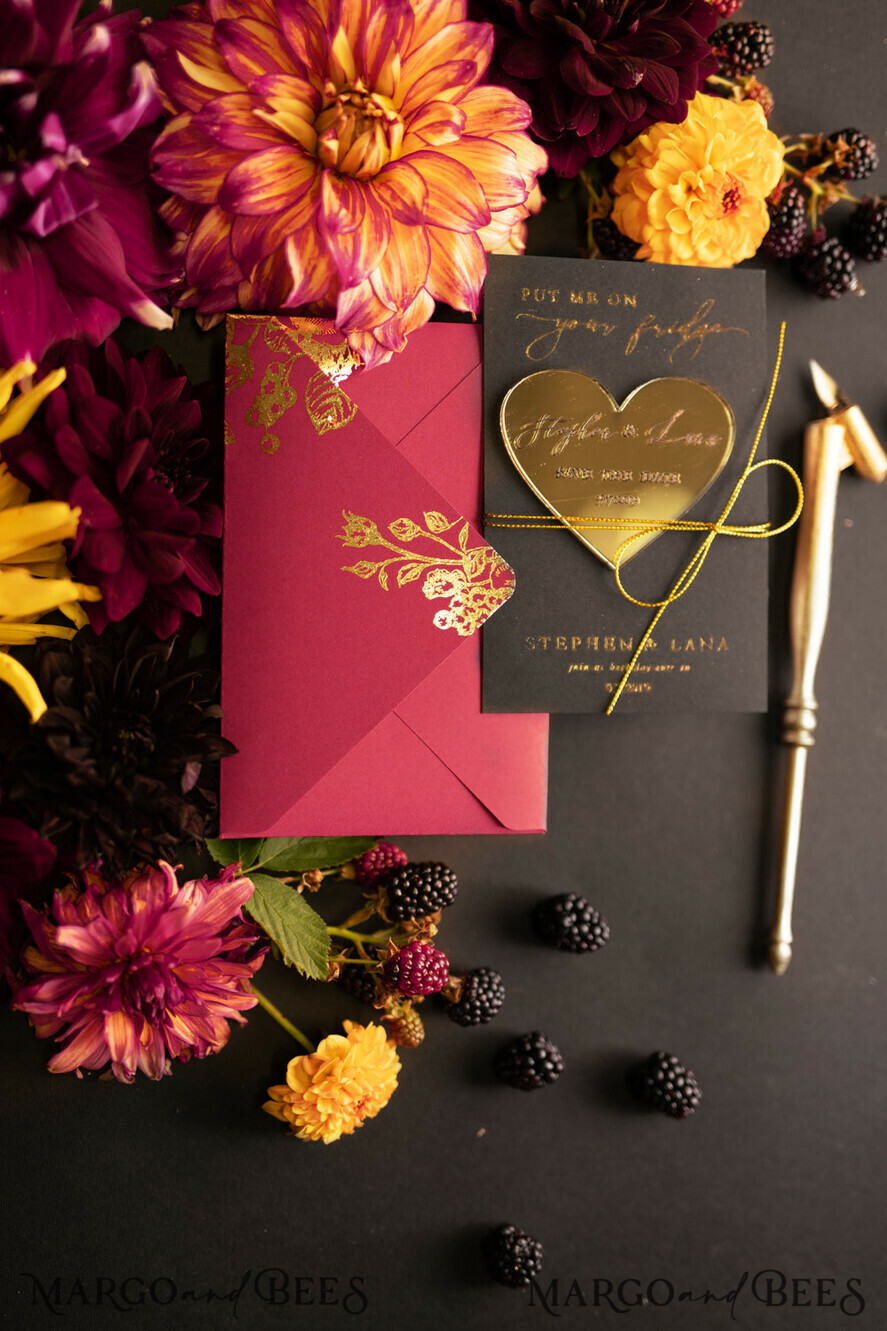 SAVE THE DATES acrylic gold magnets Save the Date with gold magnet, unigue save the date, glamour wedding