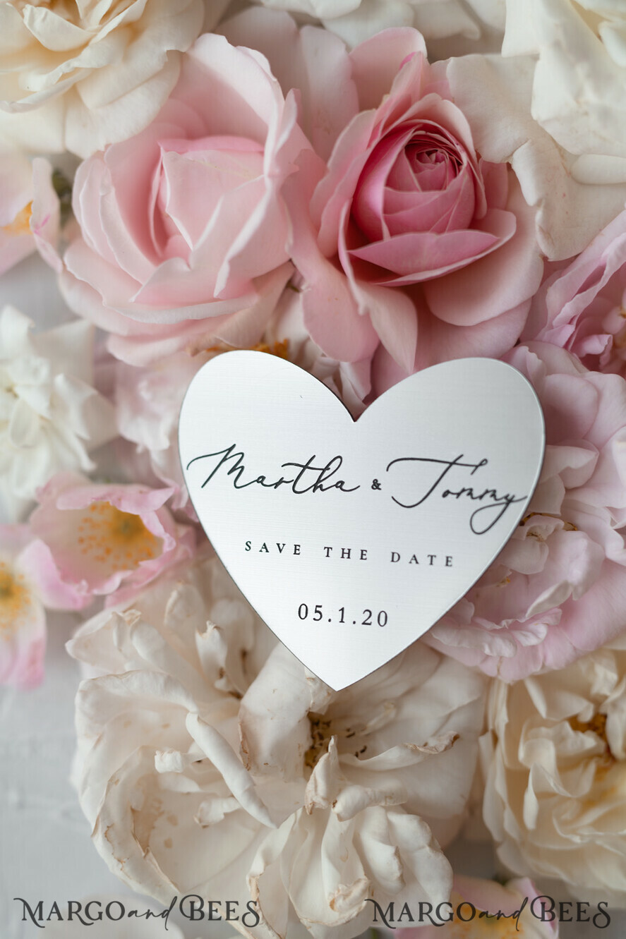 SAVE THE DATES acrylic gold magnets Handmade Save the Date, golden mirror magnet