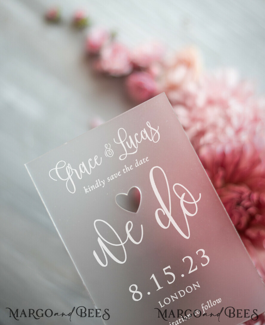 SAVE THE DATES acrylic gold magnets Save the date personalized, luxory plexi satin, blush pink envelope Luxory wedding save the date