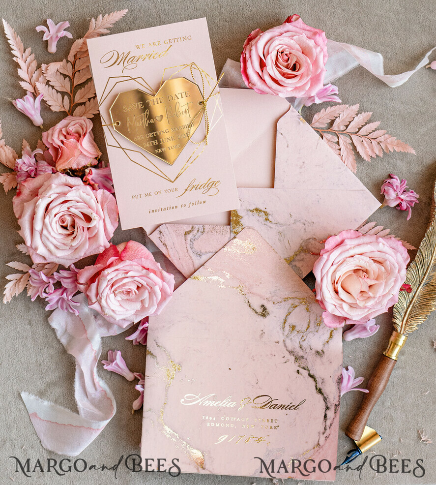 SAVE THE DATES acrylic gold magnets Beautiful Save the Date card, Gold and blush pink Save the Date Heart Acrylic Magnet, Gold Elegant Wedding Save The Dates