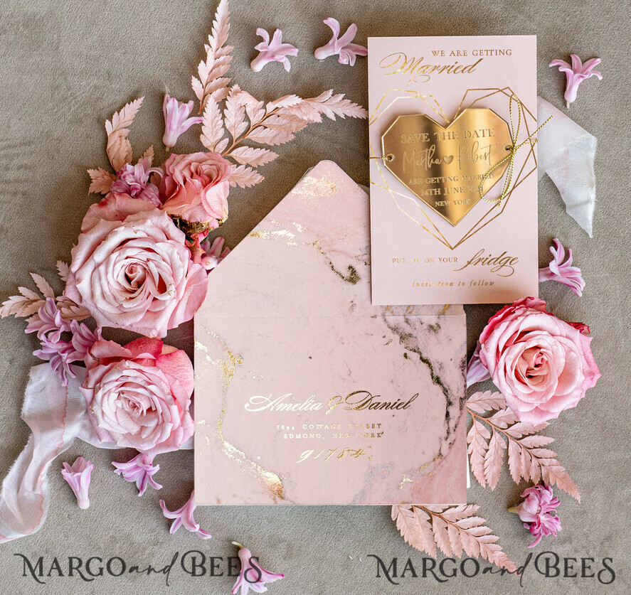 SAVE THE DATES acrylic gold magnets Beautiful Save the Date card, Gold and blush pink Save the Date Heart Acrylic Magnet, Gold Elegant Wedding Save The Dates