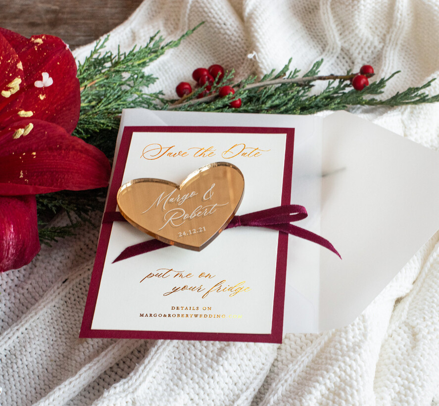 SAVE THE DATES acrylic gold magnets Wedding Save the Date card with gold magnet elegant glamorous
