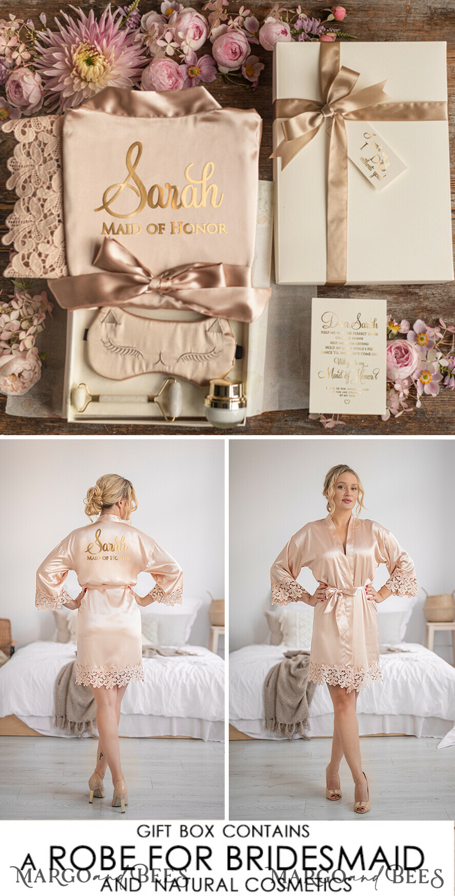BRIDESMAID/BEST MAN BOX WILL YOU BE MY BRIDESMAID Bridesmaid Luxury Satin Robe, Maid og Honor Gift Box, Spa Day cosmetic wedding set