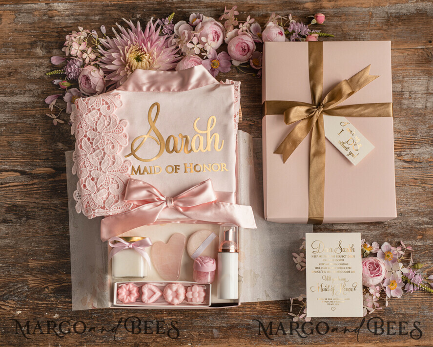 BRIDESMAID/BEST MAN BOX WILL YOU BE MY BRIDESMAID Maid Of Honor Wedding Present Box, Satin Robe Bridesmaid Proposal, natural set for wedding