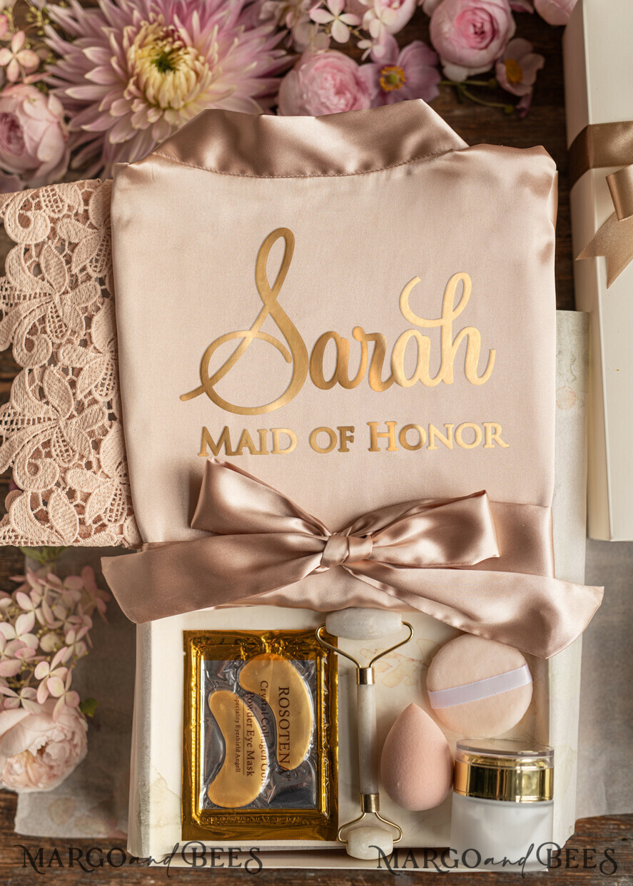 BRIDESMAID/BEST MAN BOX WILL YOU BE MY BRIDESMAID Bridesmaid Luxury Satin Robe, Maid og Honor Gift Box, Spa Day cosmetic wedding set