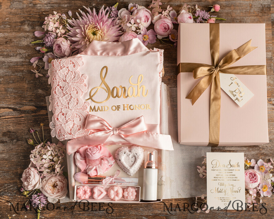 BRIDESMAID/BEST MAN BOX WILL YOU BE MY BRIDESMAID Bridesmaid Luxury Satin Robe, Maid og Honor Gift Box, Spa Day cosmetic wedding set