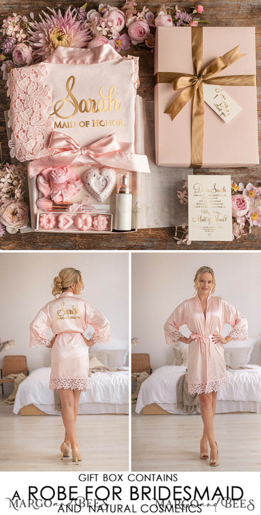 BRIDESMAID/BEST MAN BOX WILL YOU BE MY BRIDESMAID Bridesmaid Luxury Satin Robe, Maid og Honor Gift Box, Spa Day cosmetic wedding set