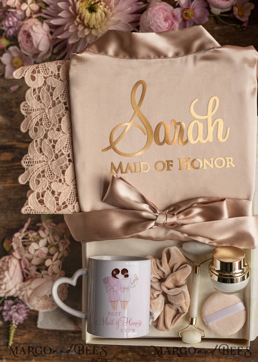 BRIDESMAID/BEST MAN BOX WILL YOU BE MY BRIDESMAID Maid Of Honor Wedding Present Box, Satin Robe Bridesmaid Proposal, natural set for wedding