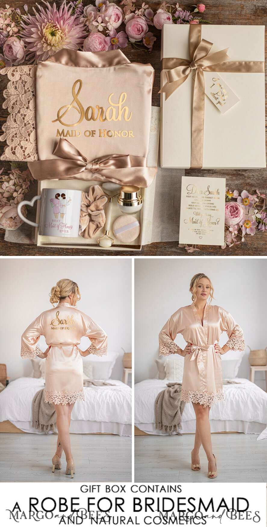 BRIDESMAID/BEST MAN BOX WILL YOU BE MY BRIDESMAID Maid Of Honor Wedding Present Box, Satin Robe Bridesmaid Proposal, natural set for wedding